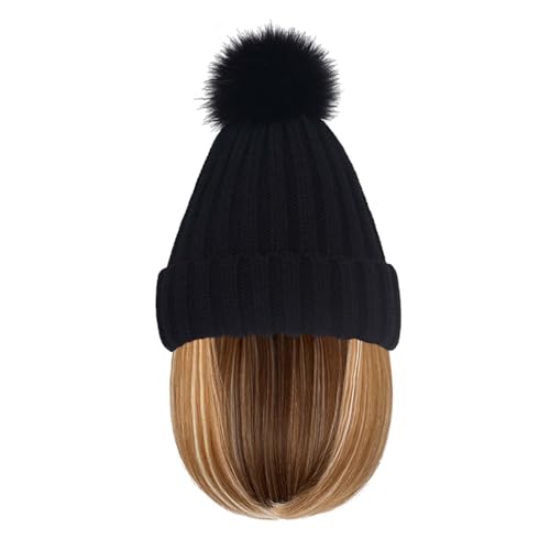 WUODHTW Winter Beanie Hut Perücken für Frauen warme Cotton Caps Perücke Bucket Hat Bob Perücken Kurze gerade Frisur Hut von WUODHTW