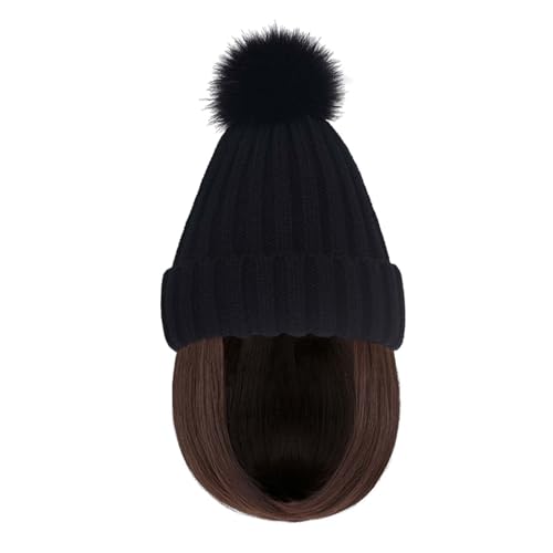 WUODHTW Winter Beanie Hut Perücken für Frauen warme Cotton Caps Perücke Bucket Hat Bob Perücken Kurze gerade Frisur Hut von WUODHTW
