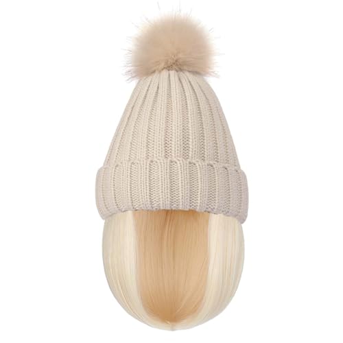 WUODHTW Winter Beanie Hut für Frauen warme Cotton Caps Perücke Bucket Hat Bob Perücken Kurze gerade Frisur Hut von WUODHTW