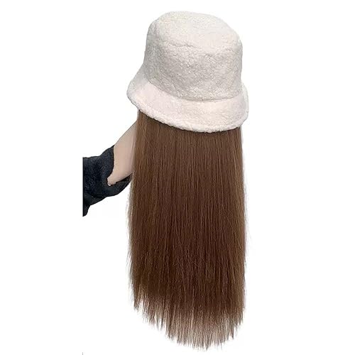 WUODHTW Winter Fischer Perücke Hut Frauen Perücke Hut Lämmer Wolle Eimer Hüte mit Haar Mädchen Fischer Cap mit gewelltem Haar von WUODHTW