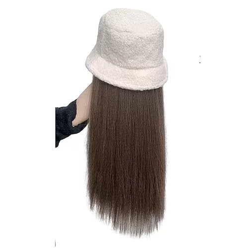 WUODHTW Winter Fischer Perücke Hut Frauen Perücke Hut Lämmer Wolle Eimer Hüte mit Haar Mädchen Fischer Cap mit gewelltem Haar von WUODHTW