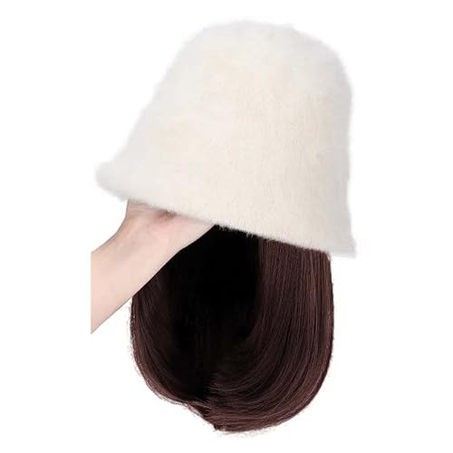 WUODHTW Winter Fischer Perücke Hut Frauen Perücke Hut Lämmer Wolle Eimer Hüte mit Haar Mädchen Fischer Cap mit gewelltem Haar von WUODHTW