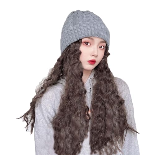 WUODHTW Winter Frauen Hut Perücke Strickmütze Lockige Big Wave Wolle Hut Perücke Beanie Perücke Warme Plüsch Hut Perücke von WUODHTW