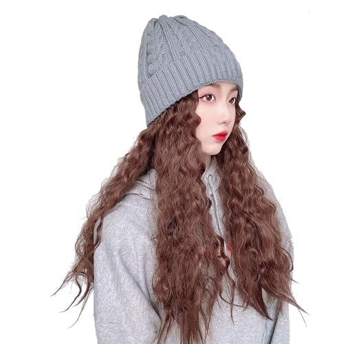 WUODHTW Winter Frauen Hut Perücke Strickmütze Lockige Big Wave Wolle Hut Perücke Beanie Perücke Warme Plüsch Hut Perücke von WUODHTW