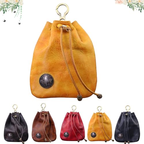 Handgefertigte Retro-Aufbewahrungstasche aus Rindsleder, handgefertigt, Retro-Tasche, Mini-Schlüsseltasche, Kartenetui, Münzbörse, Organizer-Tasche, gelb, 11,5 cm von WUQILONGBANG