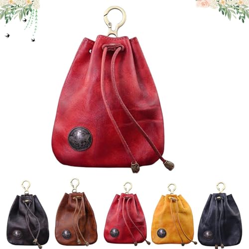 Handgefertigte Retro-Aufbewahrungstasche aus Rindsleder, handgefertigt, Retro-Tasche, Mini-Schlüsseltasche, Kartenetui, Münzbörse, Organizer-Tasche, rot, 11,5 cm von WUQILONGBANG