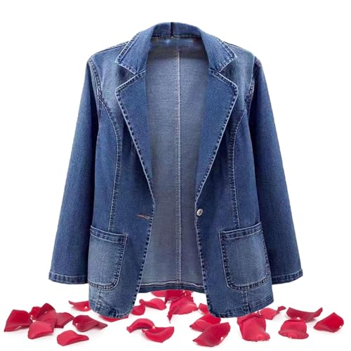 WUQILONGBANG Denim-Blazer für Damen, Übergröße, lässig, einreihig, eng anliegend, Jeansjacke, blau, 42 WUQILONGBANG Denim-Blazer für Damen, Übergröße, lässig, einreihig, eng anliegend, Jeansjacke, blau, 42 von WUQILONGBANG