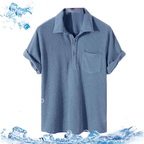 WUQILONGBANG Herren-Poloshirt mit Waffelmuster, kurzärmelig, Leinen, Sommer, lässig, Urlaub, Revers, blau, XL WUQILONGBANG Herren-Poloshirt mit Waffelmuster, kurzärmelig, Leinen, Sommer, lässig, Urlaub, Revers, blau, XL von WUQILONGBANG