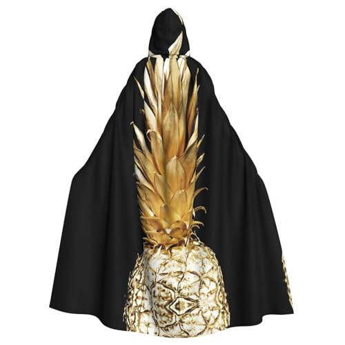 Faschings-Umhang für Damen und Herren, volle Länge, mit Kapuze, Cosplay-Kostüme, Umhang, 185 cm, goldfarbene Ananas von WURTON