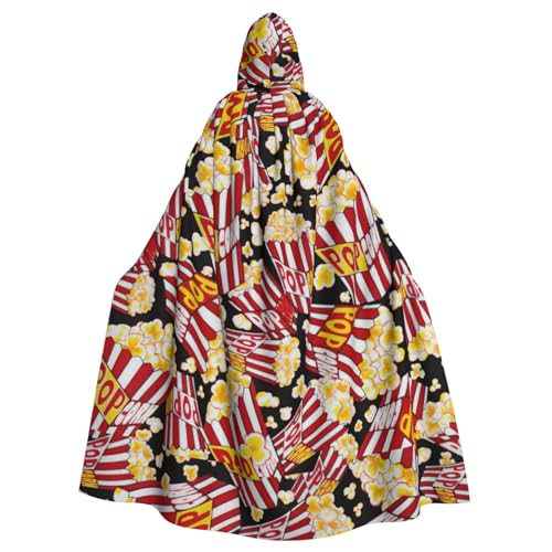 Faschings-Umhang für Damen und Herren, voller Länge, mit Kapuze, Cosplay-Kostüme, Umhang, 185 cm, Popcorn-Druck von WURTON