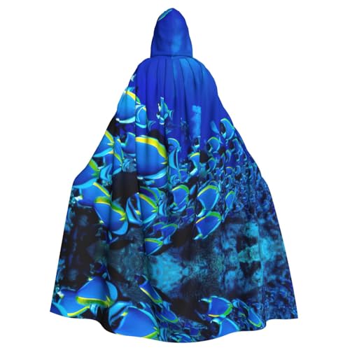 Faschings-Umhang für Damen und Herren, voller Länge, mit Kapuze, Cosplay-Kostüme, Umhang, 185 cm, blaue Fische von WURTON