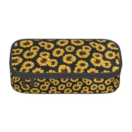 Federmäppchen mit goldenem Sonnenblumen-Aufdruck, Reißverschluss, für Teenager, Mädchen, Jungen, Make-up-Tasche, Damen, Schulbedarf von WURTON