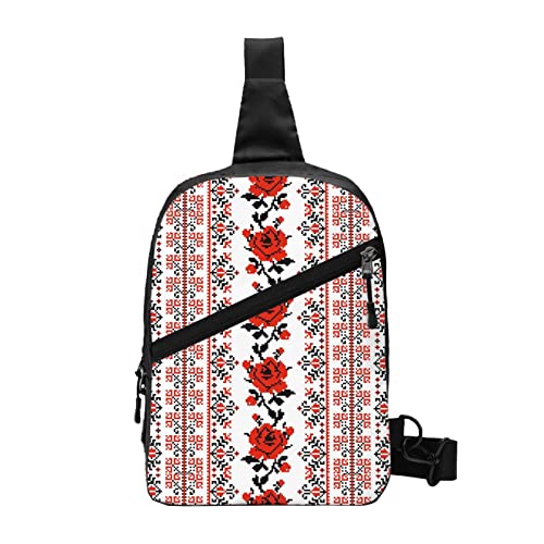 Haunted Mansion Print Schultertasche Unisex Crossbody Bag Sling Rucksack, Männer Frauen Reisen Wandern Daypack Crossbody, Ukrainische Stickerei Stil Rose, One size von WURTON