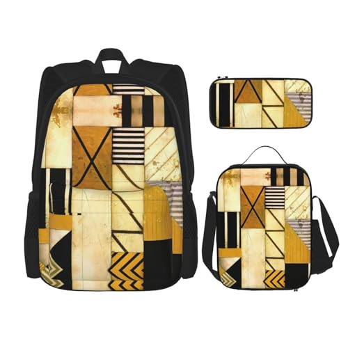 Rustikaler Rucksack mit Holzdruck, für Mädchen und Jungen, Schultaschen, Teenager, Lunchbox und Federmäppchen, 3-in-1-Büchertaschen-Set von WURTON