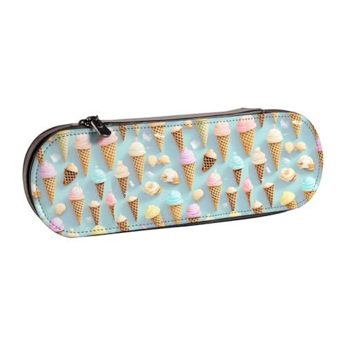 Stylisches Federmäppchen aus Leder mit Eis- und Waffelmuster, kompakt und vielseitig, Stifteetui aus Leder von WURTON