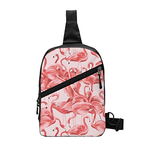 Umhängetasche mit Flamingo-Druck, Unisex, Crossbody-Tasche, Sling-Rucksack, für Herren und Damen, Reisen, Wandern, Tagesrucksack, Flamingo, One Size von WURTON