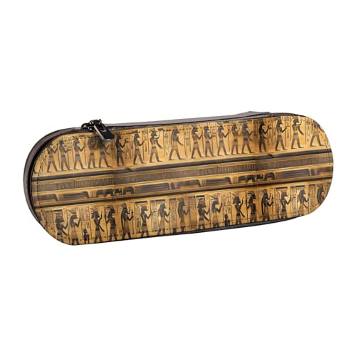 WURTON Ägypten Hieroglyphen Druck Vintage Leder Federmäppchen - Schickes kompaktes Leder-Federmäppchen Beutel Federmäppchen von WURTON