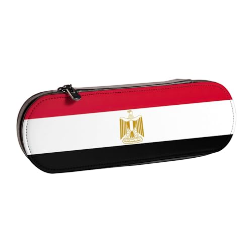 WURTON Ägyptische Flagge Druck Vintage Leder Federmäppchen - Schickes kompaktes Leder-Federmäppchen Etui Federmäppchen von WURTON