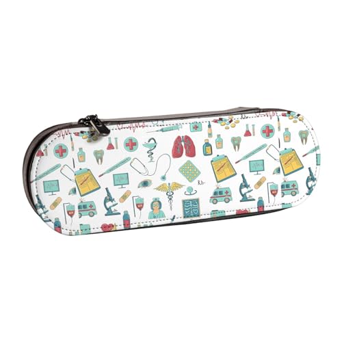 WURTON Abstraktion Biologie Chemie 4 Bedrucktes stilvolles Leder-Federmäppchen – kompaktes und vielseitiges Stifteetui aus Leder von WURTON