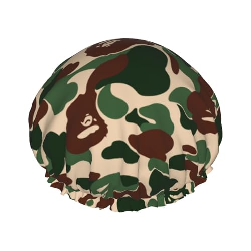 WURTON Aniaml Duschhaube für Damen, weich, leicht, Camouflage, grüner Druck, für langes Haar, atmungsaktiv von WURTON