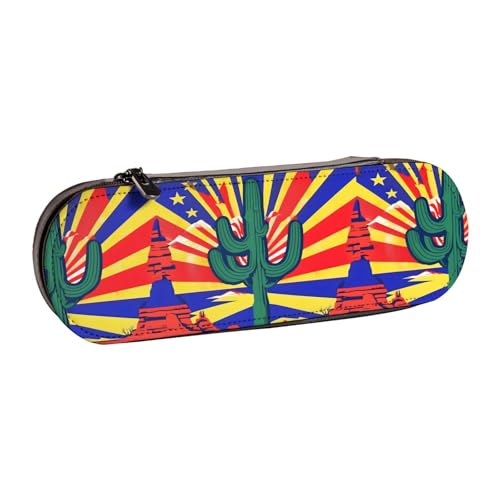 WURTON Arizona Flaggen-Druck Vintage Leder Federmäppchen - Schickes kompaktes Leder-Federmäppchen Beutel Federmäppchen von WURTON
