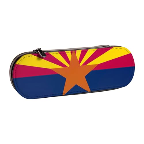 WURTON Arizona Staatsflagge Druck Vintage Leder Federmäppchen - Schickes kompaktes Leder-Federmäppchen Tasche Federmäppchen von WURTON