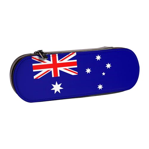 WURTON Australische Flagge Druck Vintage Leder Federmäppchen - Schickes kompaktes Leder-Federmäppchen Beutel Federmäppchen von WURTON