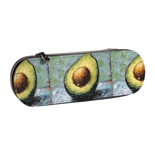 WURTON Avocado-Print Vintage Leder Federmäppchen - Schickes kompaktes Leder Federmäppchen Etui Pencil Pouch Pencil Pouch von WURTON