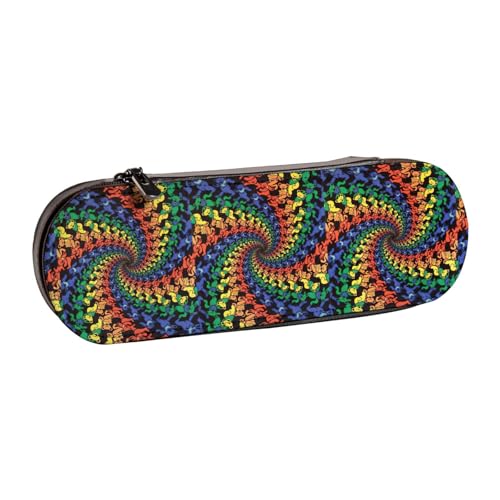 WURTON Bear Dancing Tie Dye Print Vintage Leder Federmäppchen - Schickes kompaktes Leder-Federmäppchen Beutel Federmäppchen von WURTON