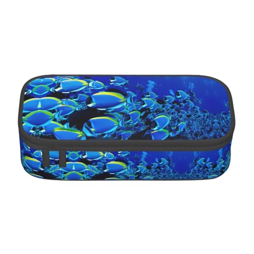 WURTON Blaue Fische Ozean Print Bleistift Fall für Jungen Mädchen Stift Taschen Große Kapazität Bleistift Beutel Bürobedarf von WURTON