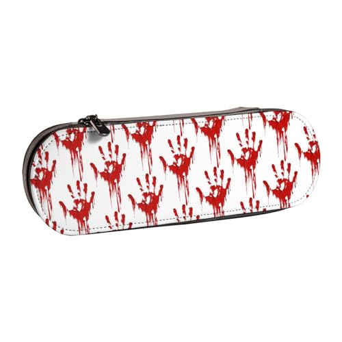 WURTON Bloody Handprints Print Vintage Leder Federmäppchen - Schickes kompaktes Leder-Federmäppchen Beutel Federmäppchen von WURTON