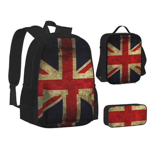 WURTON Büchertasche mit Jagdmotiv und Hirsch, 3-in-1, Schulrucksack-Set, Kinder-Rucksack, Union Jack Design, Einheitsgröße von WURTON