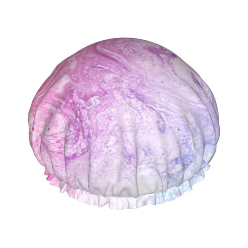 WURTON Bunte Marmor-Duschhaube, Pastellrosa, Blau, Lila, Druck, weiche Duschhaube für Frauen, wiederverwendbar, umweltfreundlich, Haar-Badehauben von WURTON