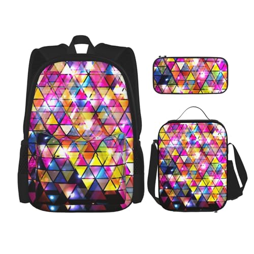 WURTON Bunte geometrische Dreieck Druck Rucksack Mädchen Jungen Schultaschen Teen Lunch Box Und Bleistift Fall 3 In 1 Büchertaschen Set von WURTON