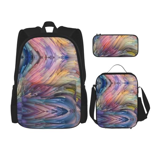 WURTON Dream Bunte Druck Rucksack Mädchen Jungen Schultaschen Teenager Lunchbox und Federmäppchen 3 in 1 Büchertaschen Set von WURTON