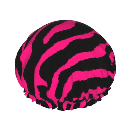 WURTON Duschhaube für Damen, Zebra-Tigermuster, Leopardenmuster, rosa, weich, leicht, Duschhaube, Badekappe für langes Haar, atmungsaktiv von WURTON