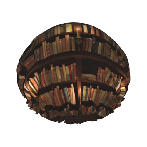 WURTON Duschhaube mit Bücherregal, Buchdruck, weich, wiederverwendbar, doppelte wasserdichte Schichten, Badehut für Damen, atmungsaktiv von WURTON