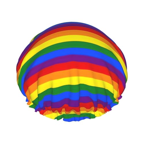 WURTON Duschhaube mit Regenbogen-Muster, weich, wiederverwendbar, doppelte wasserdichte Schichten, Badehut für Damen, atmungsaktiv von WURTON