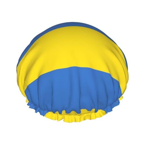 WURTON Duschhaube mit ukrainischer Flagge, weich, wiederverwendbar, doppelte wasserdichte Schichten, Badehut für Damen, atmungsaktiv von WURTON