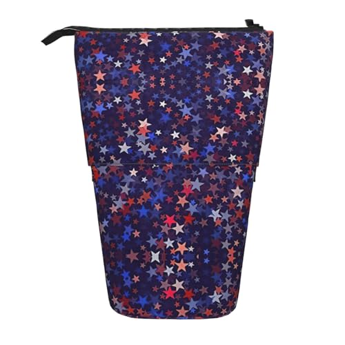 WURTON Einfaches Federmäppchen mit Libellen-Druck, Teleskop-Schreibwaren-Aufbewahrungstasche für Zubehör, Büro-Make-up-Aufbewahrung, Red Blue Stars American, One Size von WURTON