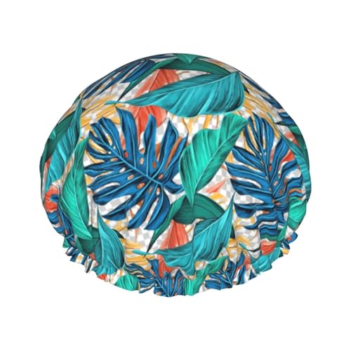 WURTON Elegante Duschhaube mit tropischem Palmblatt-Druck, weich, leicht, Duschhaube für Damen, umweltfreundlich, atmungsaktiv von WURTON
