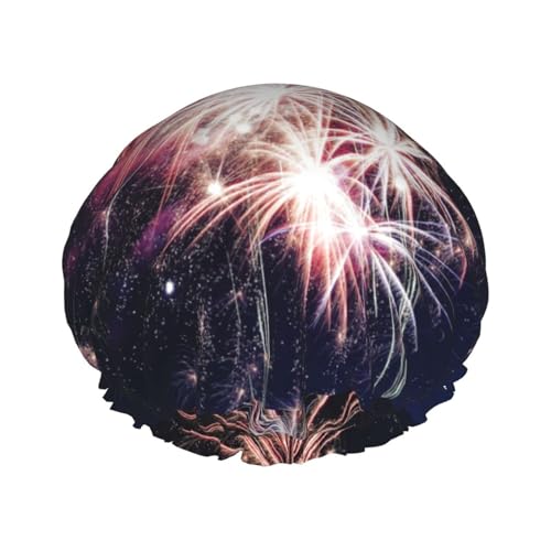 WURTON Explosion Feuerwerk Druck Frauen Weiche Leichte Duschhaube Duschhaube Badehut für langes Haar Atmungsaktiv von WURTON