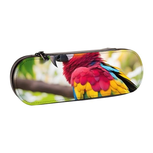 WURTON Fantastisches Federmäppchen aus Leder mit Papageienfedern, 1 Druck, kompaktes und vielseitiges Stifteetui aus Leder von WURTON