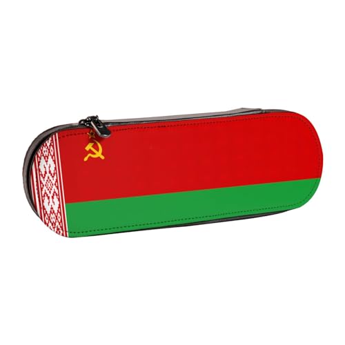 WURTON Federmäppchen aus Leder, Motiv: Flagge von Belarus, Vintage, schickes, kompaktes Leder-Federmäppchen von WURTON