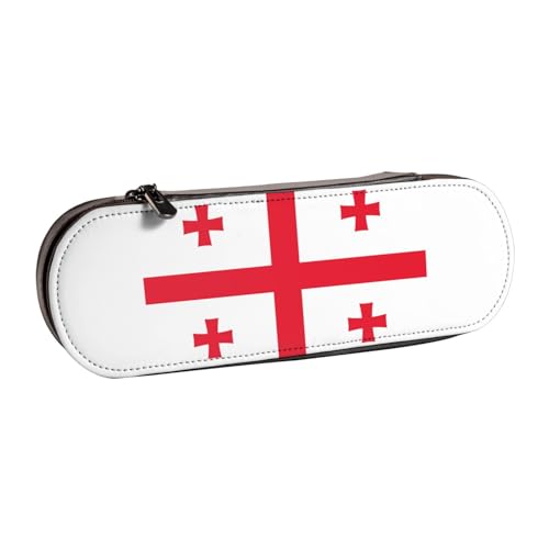 WURTON Federmäppchen aus Leder, Motiv: Flagge von Georgia, Vintage, schick, kompakt, aus Leder, Federmäppchen von WURTON