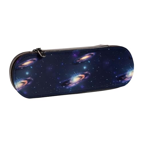WURTON Federmäppchen aus Leder, Motiv: Galaxie im Universum, kompaktes und vielseitiges Stifteetui aus Leder von WURTON