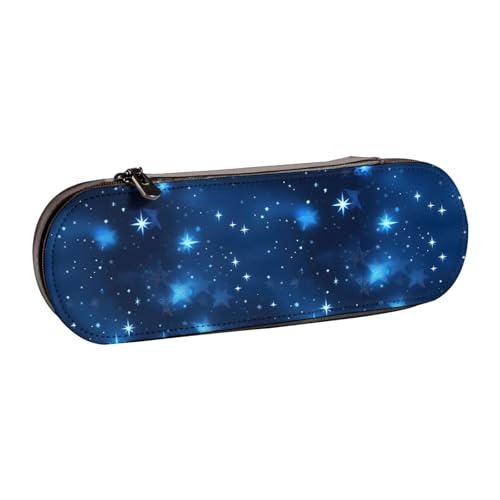 WURTON Federmäppchen aus Leder, Motiv: blaue glänzende Sterne, Vintage-Stil, schick, kompakt, aus Leder von WURTON