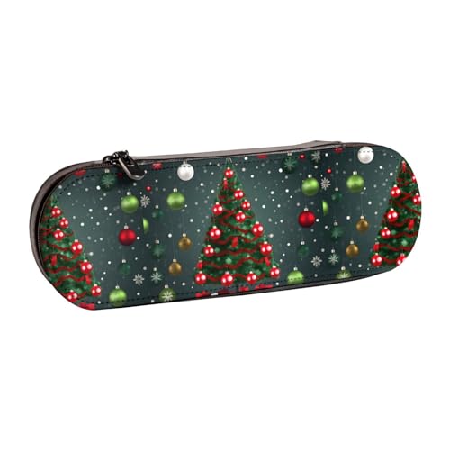 WURTON Federmäppchen aus Leder im Vintage-Stil, Motiv: Weihnachtsbaum und Kugel – schickes, kompaktes Federmäppchen aus Leder von WURTON