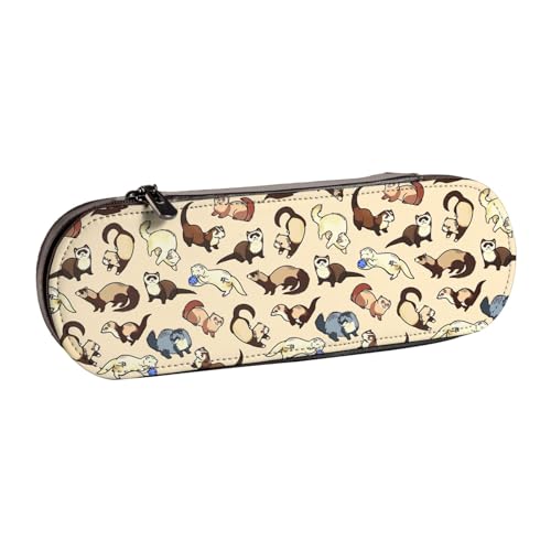 WURTON Federmäppchen aus Leder im Vintage-Stil mit Frettchen-Motiv, schickes, kompaktes Federmäppchen aus Leder von WURTON