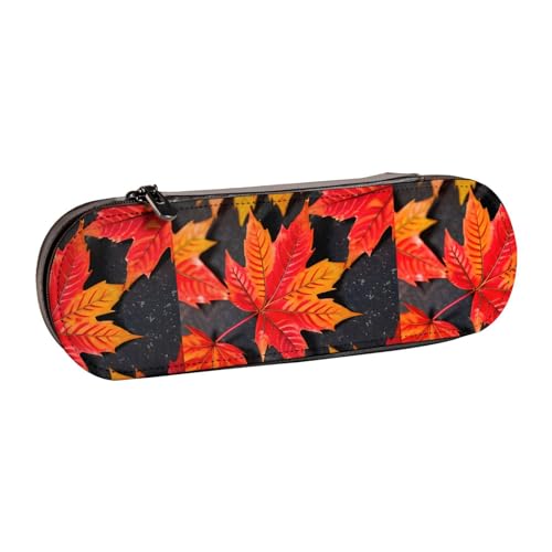 WURTON Federmäppchen aus Leder im Vintage-Stil mit roten Blättern, schickes, kompaktes Federmäppchen aus Leder von WURTON